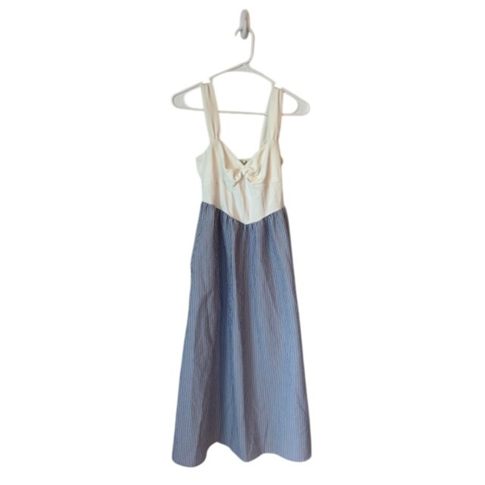 Altard State Blue White Seersucker Stripe Knot Front Midi Dress E1633V244JI M